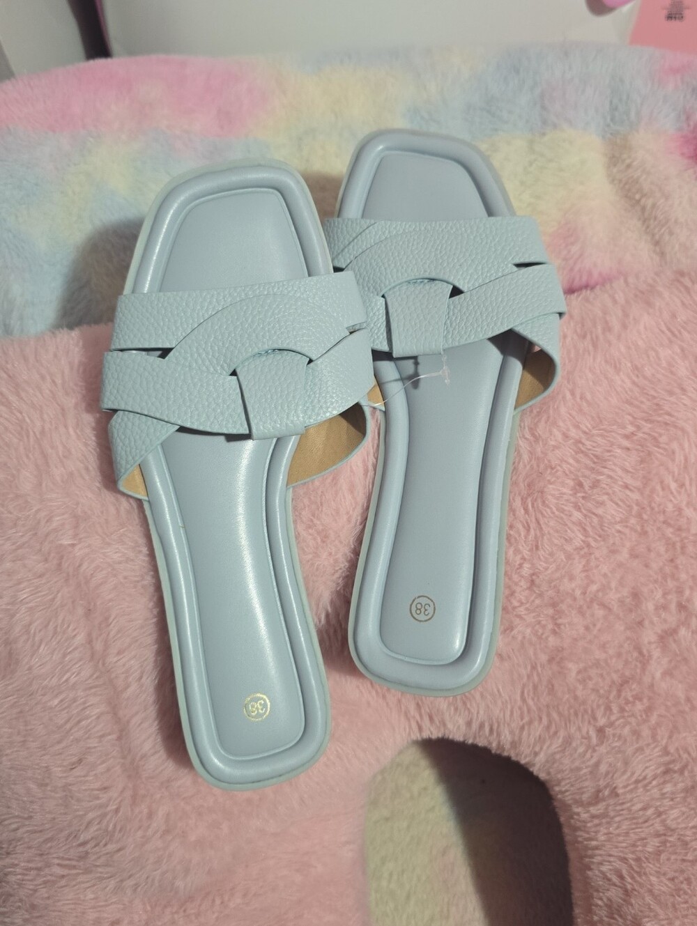 Women's Light Blue Woven Slide Sandals